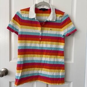 Tommy Hilfiger Polo Shirt - Red, Orange, Yellow, Blue Stripes